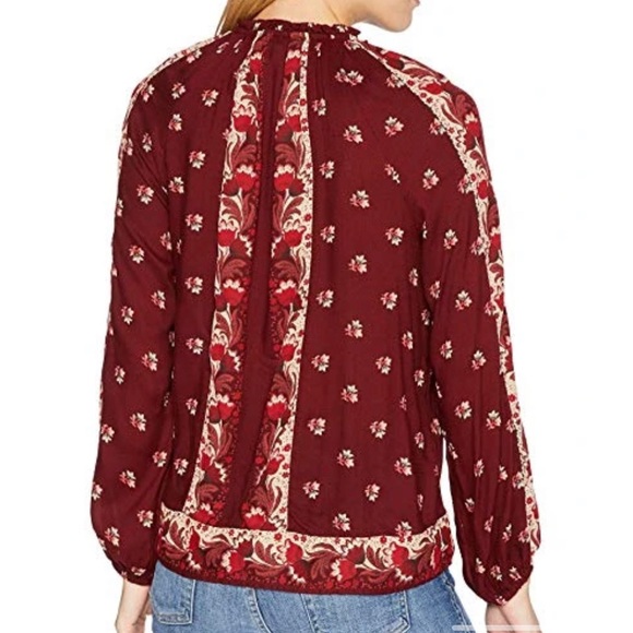 LUCKY BRAND Maroon Bishop Sleeve Peasant Top Boho Size XS NWT - Picture 10 of 10